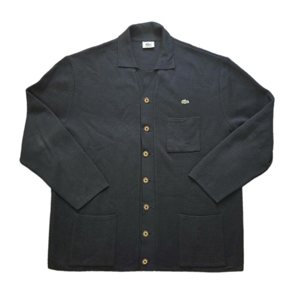 Vintage 90s Lacoste Wool Blend Cardigan Men’s Navy Blue Size Us XL Made in Spain